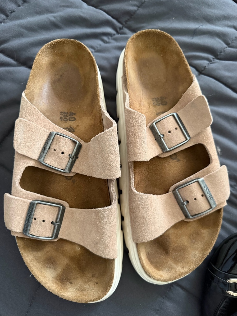 Papillio Nude/Tan Suede Double-Buckle Slide Sandals